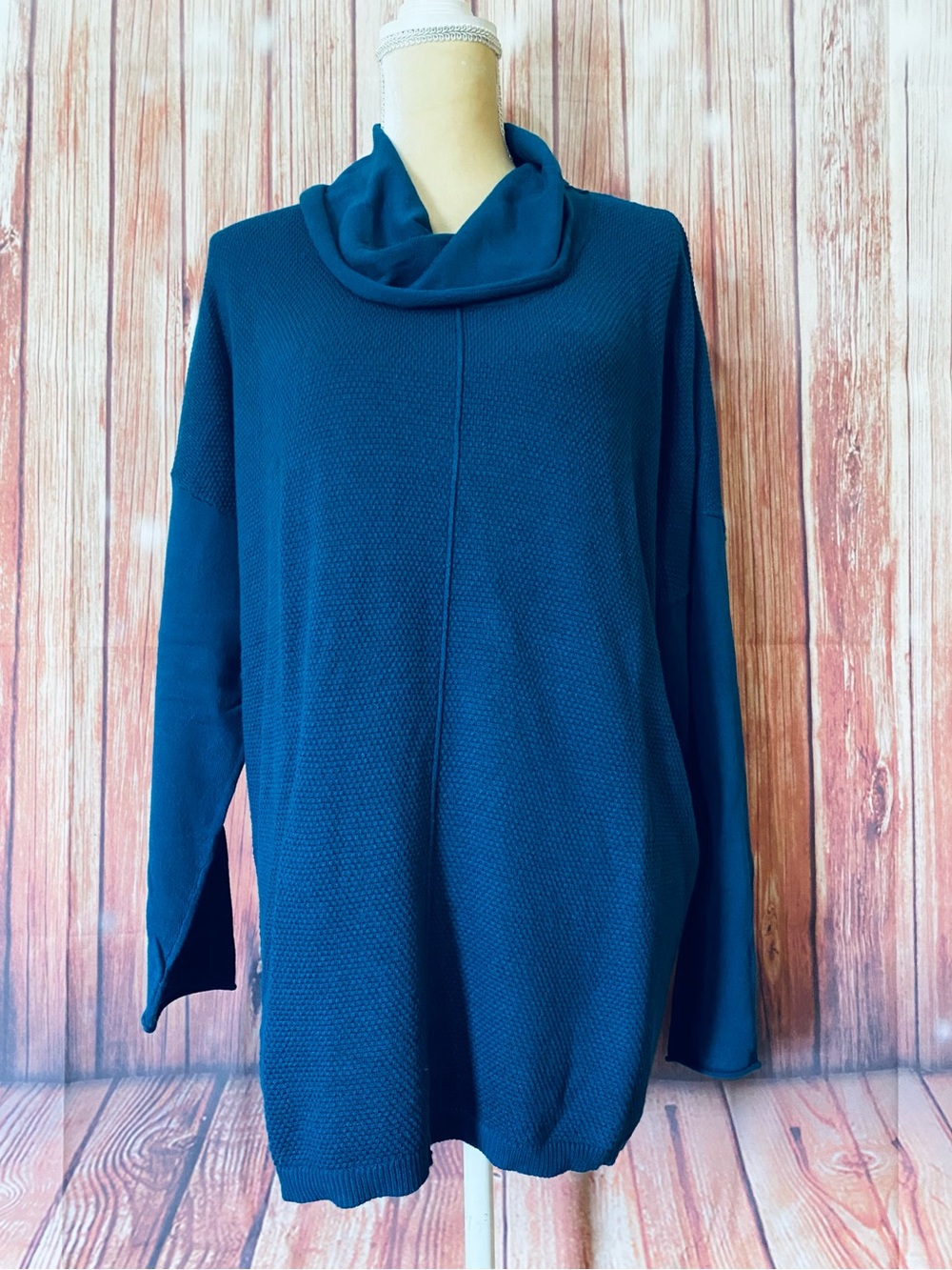 Women’s XL Sweater Leo Nicole Cowl Neck Medium Weight Knit Teal Blue Soft